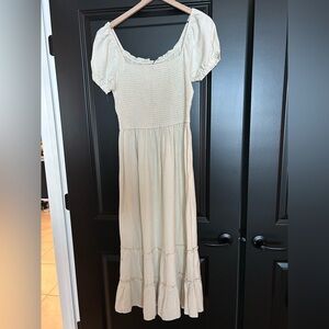 M.P.H. Collection White Embroidered 100% Rayon puff Sleeve Maxi Dress Large NWT